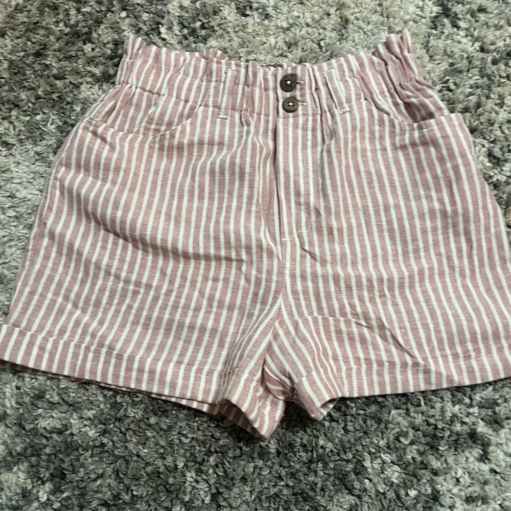 SO Pink and White High Waist Striped Shorts